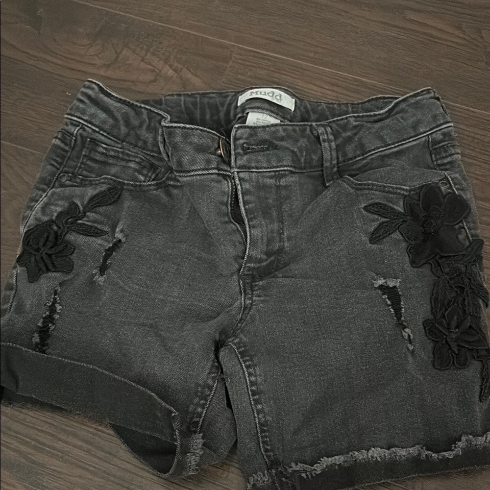 Mudd Black Floral Embroidered Kids Shorts